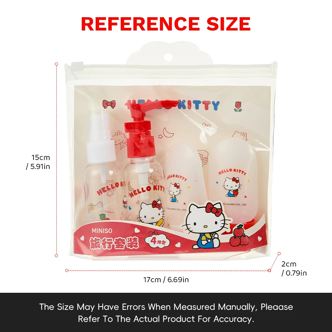Hello Kitty 4PCS Travel Bottles Set Portable Refillable Toiletry Kit Shampoo Lotion Spray Bottle Cosmetic Containers for Women