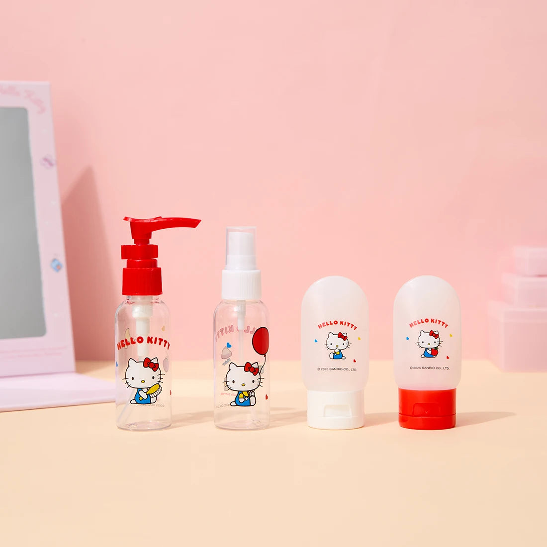 Hello Kitty 4PCS Travel Bottles Set Portable Refillable Toiletry Kit Shampoo Lotion Spray Bottle Cosmetic Containers for Women
