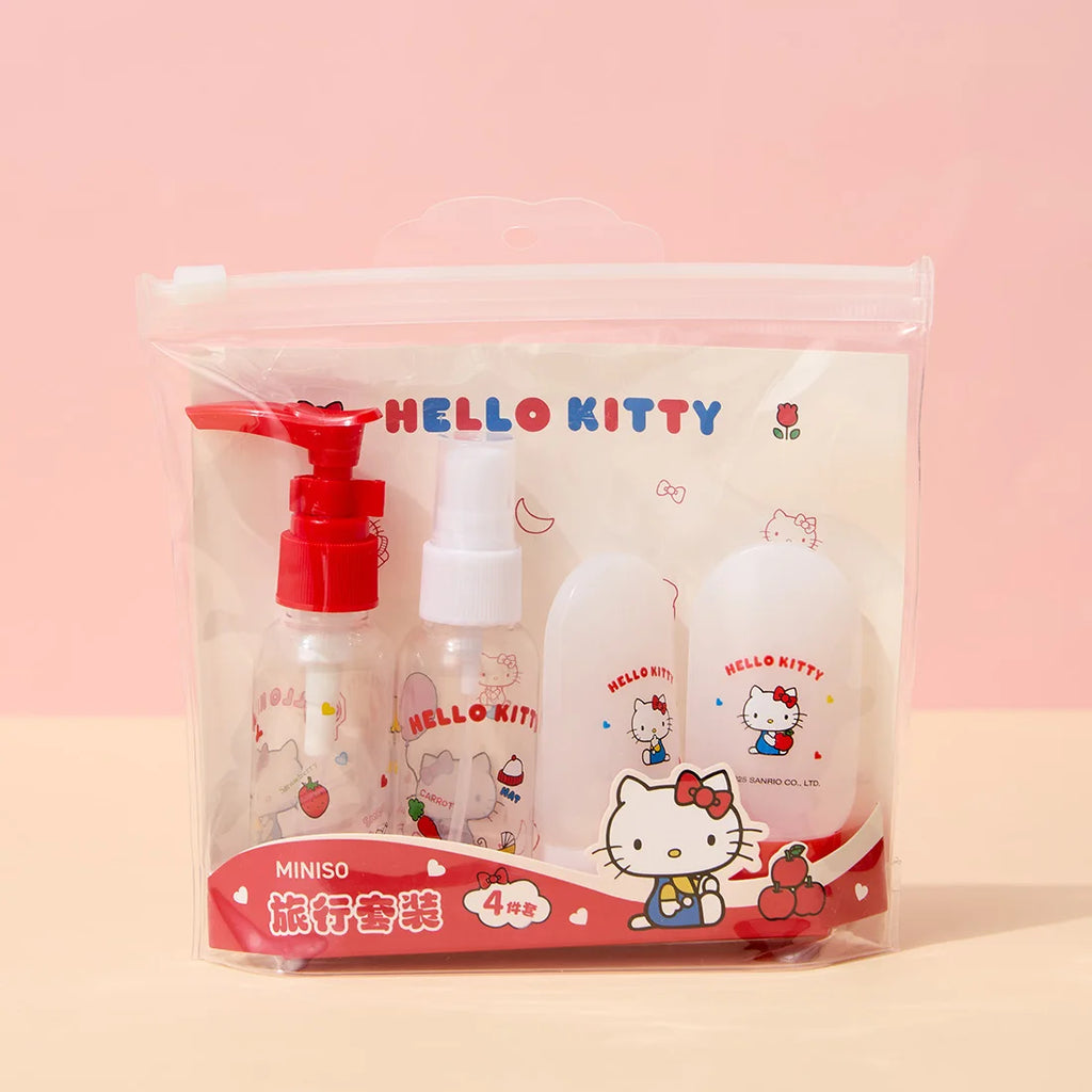 Hello Kitty 4PCS Travel Bottles Set Portable Refillable Toiletry Kit Shampoo Lotion Spray Bottle Cosmetic Containers for Women