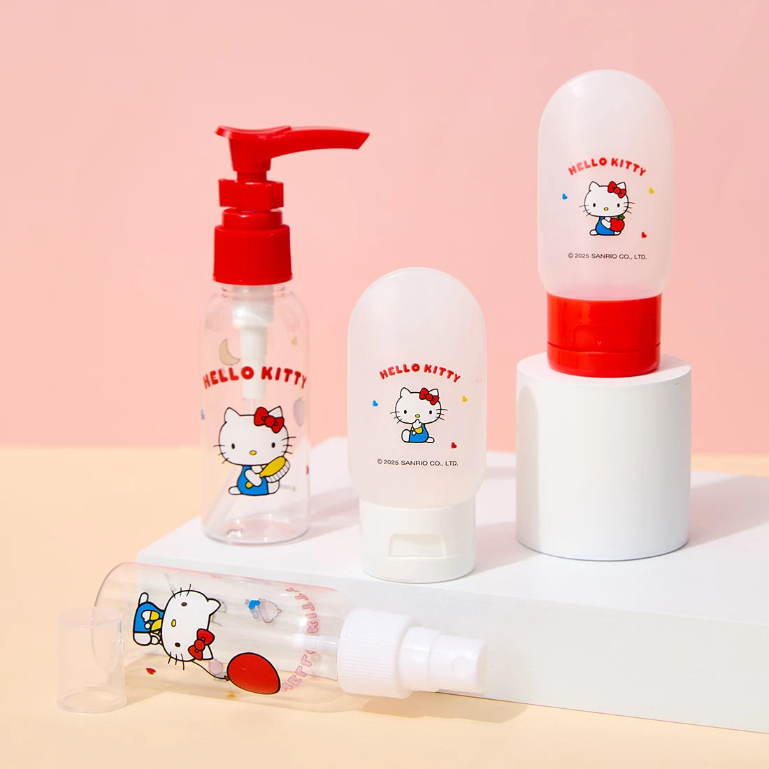 Hello Kitty 4PCS Travel Bottles Set Portable Refillable Toiletry Kit Shampoo Lotion Spray Bottle Cosmetic Containers for Women