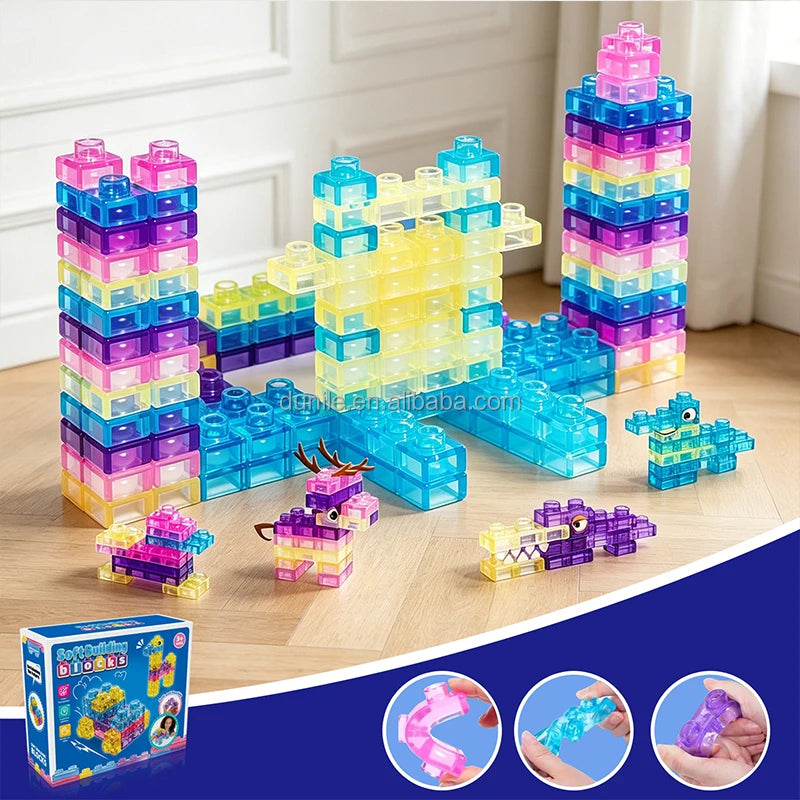 Soft Sensory Building Blocks Set for Kids Squeeze Stretch Squish Construction Bricks Creative Educational Toddler Toy