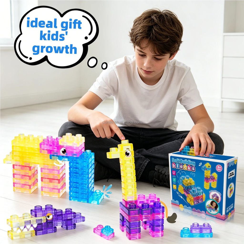 Soft Sensory Building Blocks Set for Kids Squeeze Stretch Squish Construction Bricks Creative Educational Toddler Toy