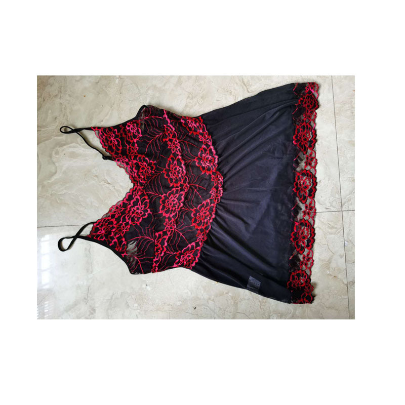 New European and American cross-border foreign trade plus size sexy lingerie women's lace strap lace mesh skirt transparent sexy nightdress