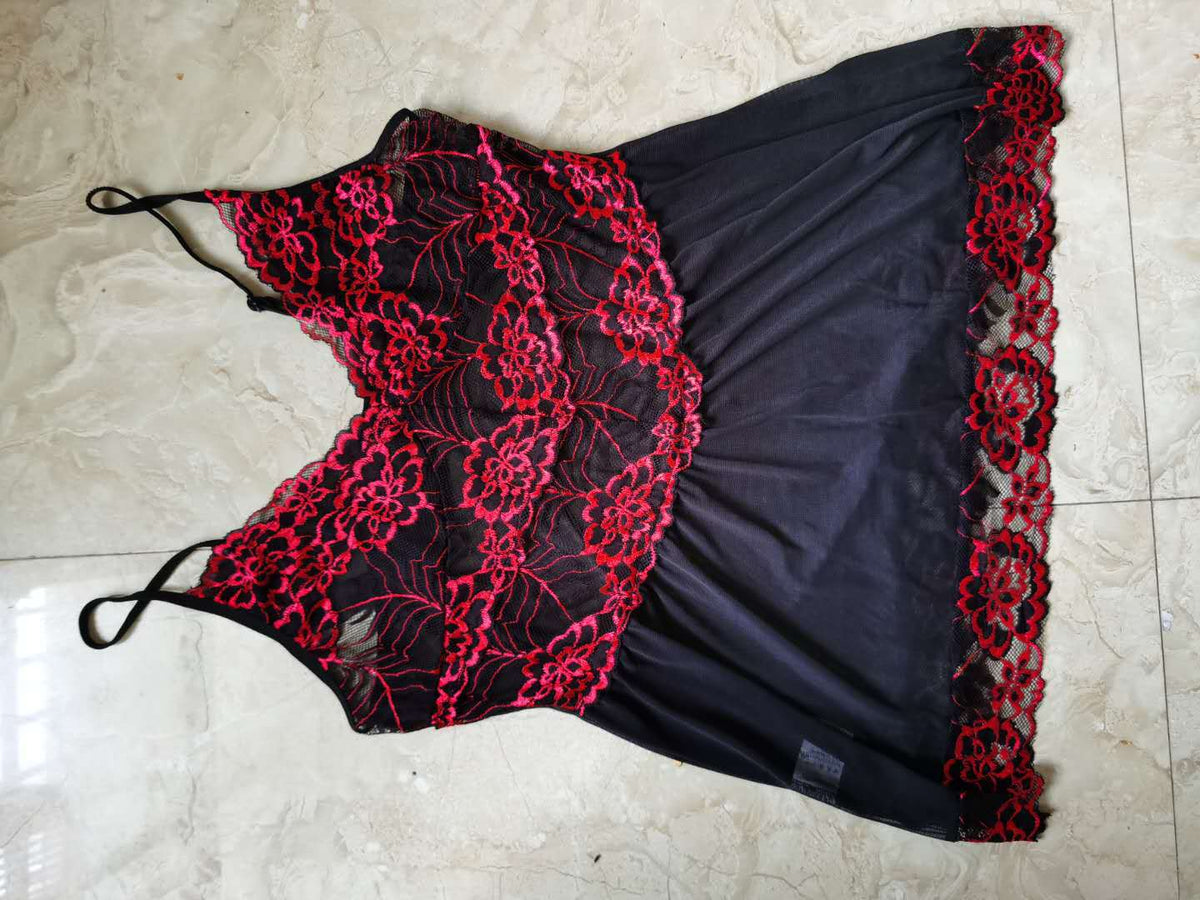 New European and American cross-border foreign trade plus size sexy lingerie women's lace strap lace mesh skirt transparent sexy nightdress