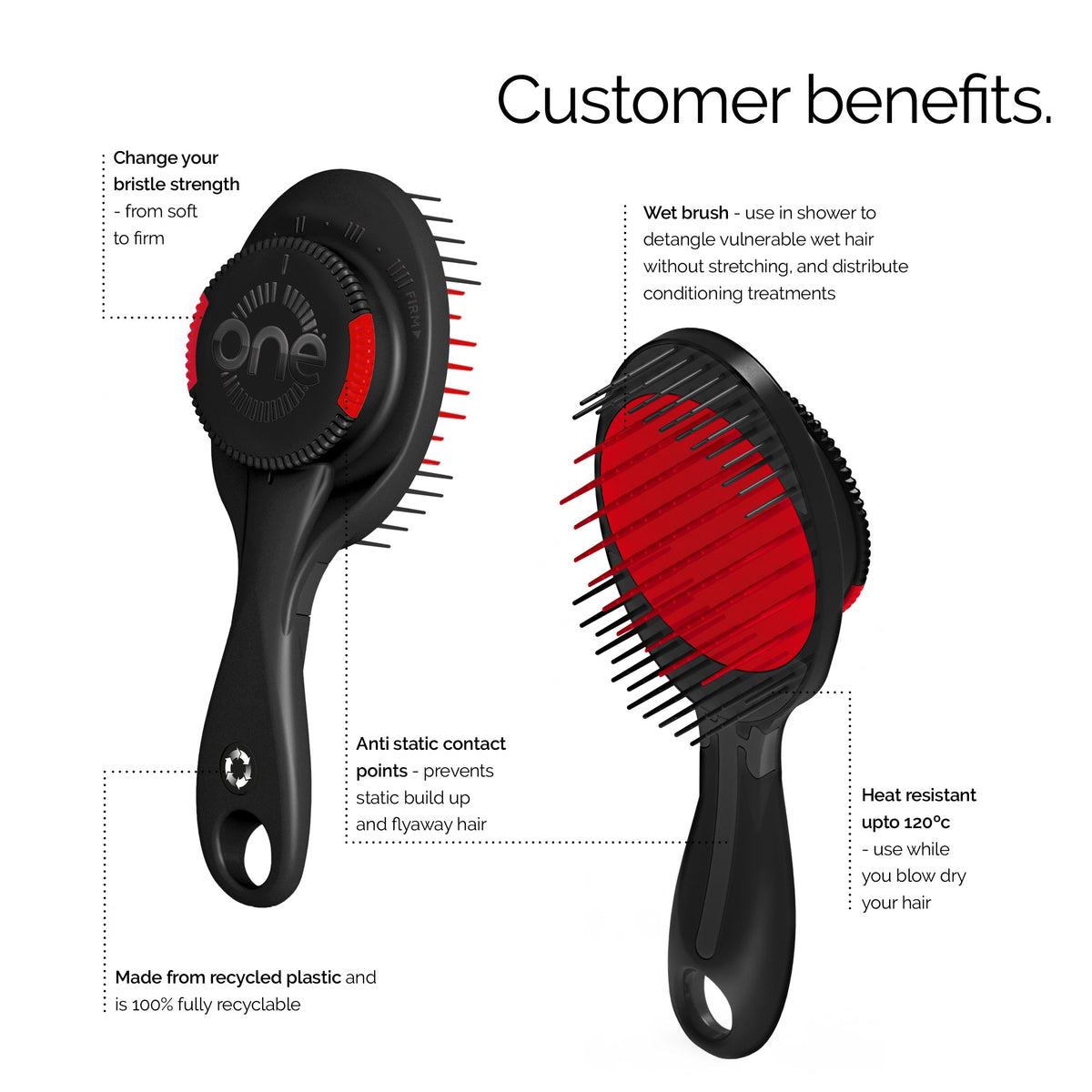 ONE Brush Pro - Adjustable Bristle Hairbrush, Titanium