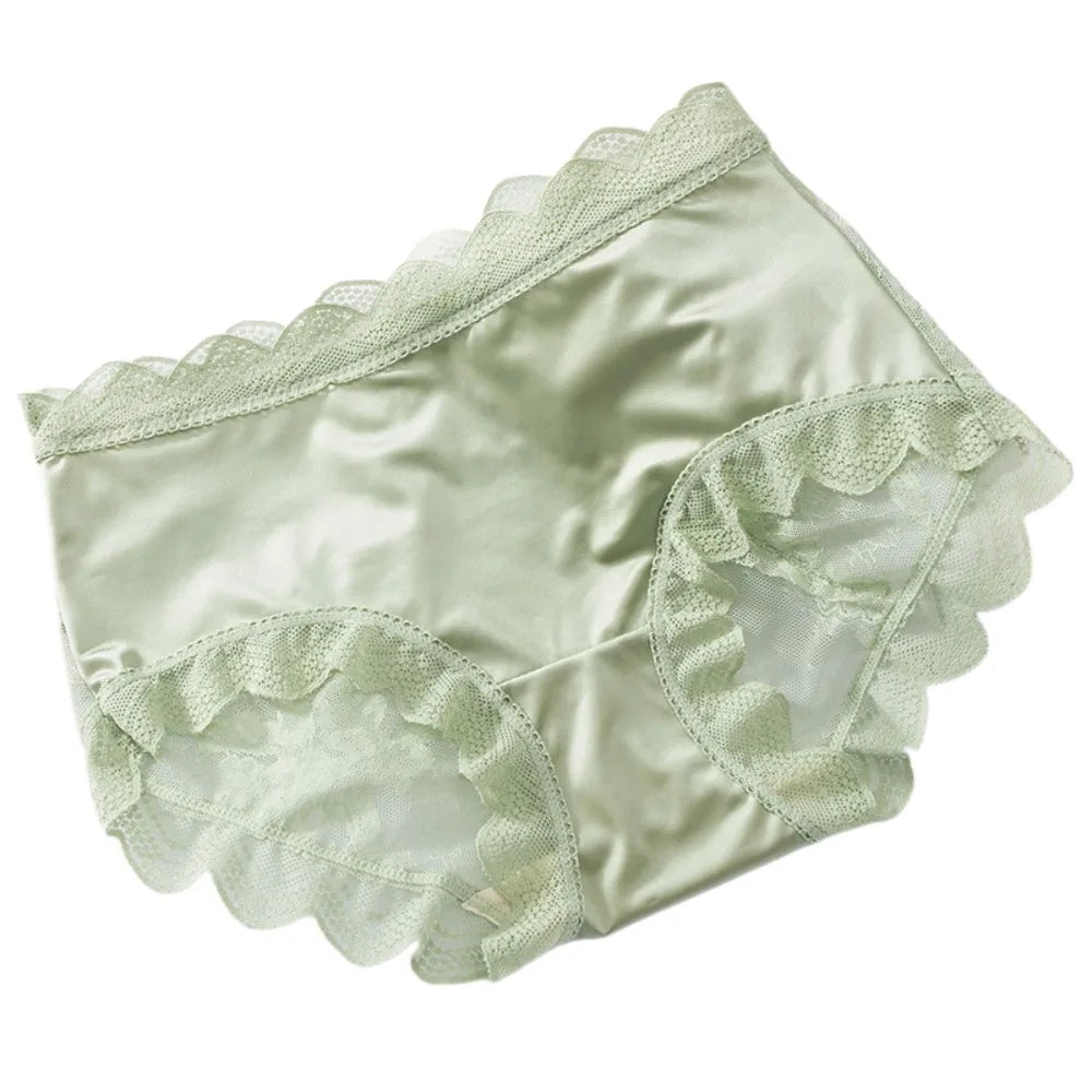 Lingerie Women Lace Floral Panties Flower Transparent Lace Ice Silk Briefs Thin Ruffle Female Underwear Daily Wear