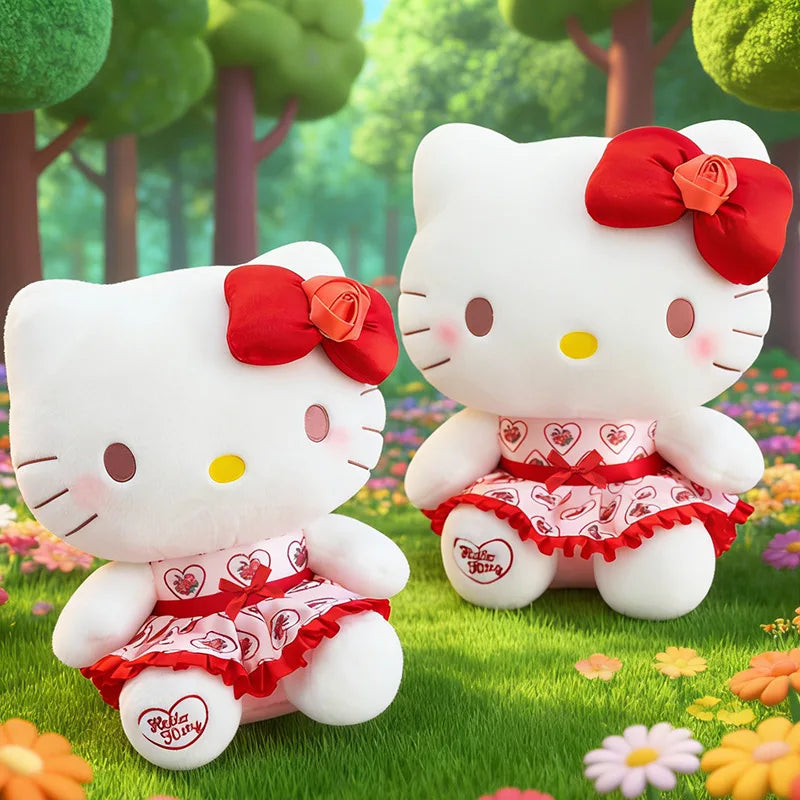 30/40/50/60cm Hello Kitty Plush Toy Rose Bow Heart Print Dress Big Stuffed Soft Pillow Cushion Companion Doll Girl Birthday Gift