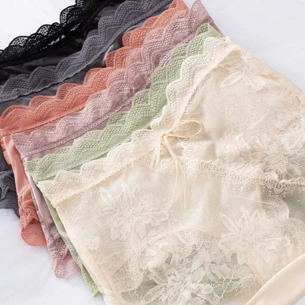 Lingerie Women Lace Floral Panties Flower Transparent Lace Ice Silk Briefs Thin Ruffle Female Underwear Daily Wear