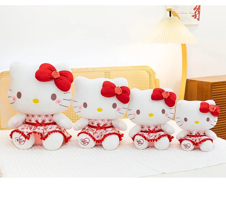 30/40/50/60cm Hello Kitty Plush Toy Rose Bow Heart Print Dress Big Stuffed Soft Pillow Cushion Companion Doll Girl Birthday Gift