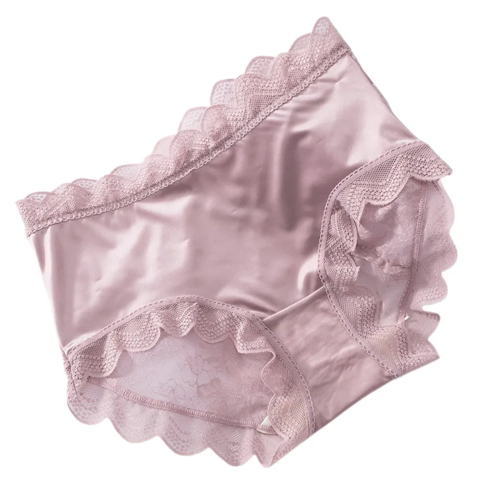 Lingerie Women Lace Floral Panties Flower Transparent Lace Ice Silk Briefs Thin Ruffle Female Underwear Daily Wear