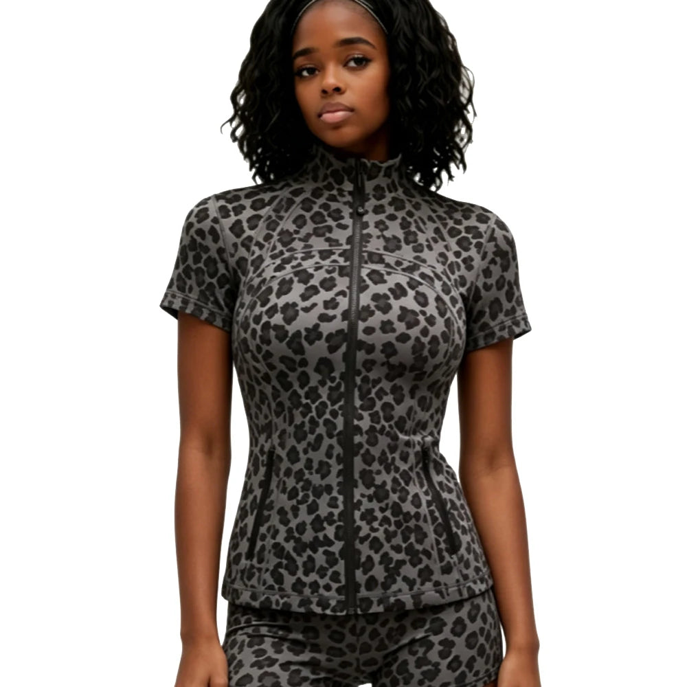 Leopard Print 2 Pieces Set for Women 2025 Trendy Outfits Sexy Gym Tracksuit Slim Zip up Tops and Shorts Matching Sets Club Wear