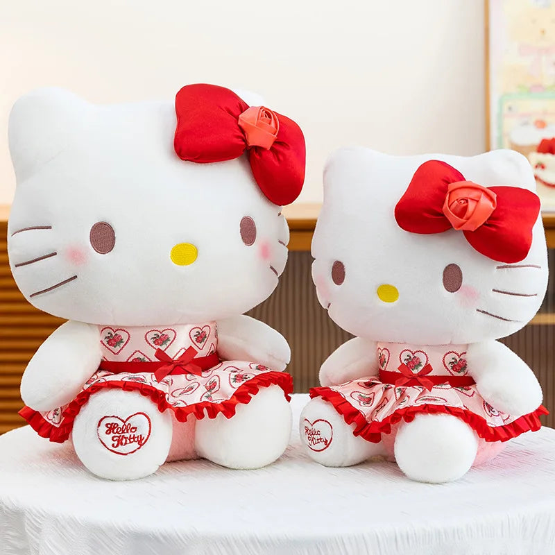 30/40/50/60cm Hello Kitty Plush Toy Rose Bow Heart Print Dress Big Stuffed Soft Pillow Cushion Companion Doll Girl Birthday Gift