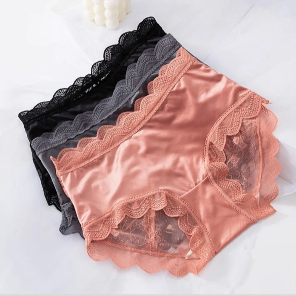 Lingerie Women Lace Floral Panties Flower Transparent Lace Ice Silk Briefs Thin Ruffle Female Underwear Daily Wear
