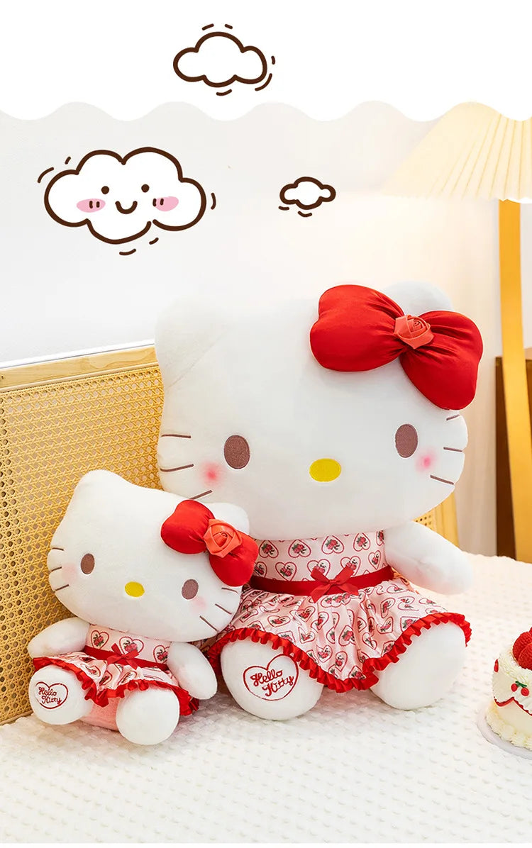 30/40/50/60cm Hello Kitty Plush Toy Rose Bow Heart Print Dress Big Stuffed Soft Pillow Cushion Companion Doll Girl Birthday Gift
