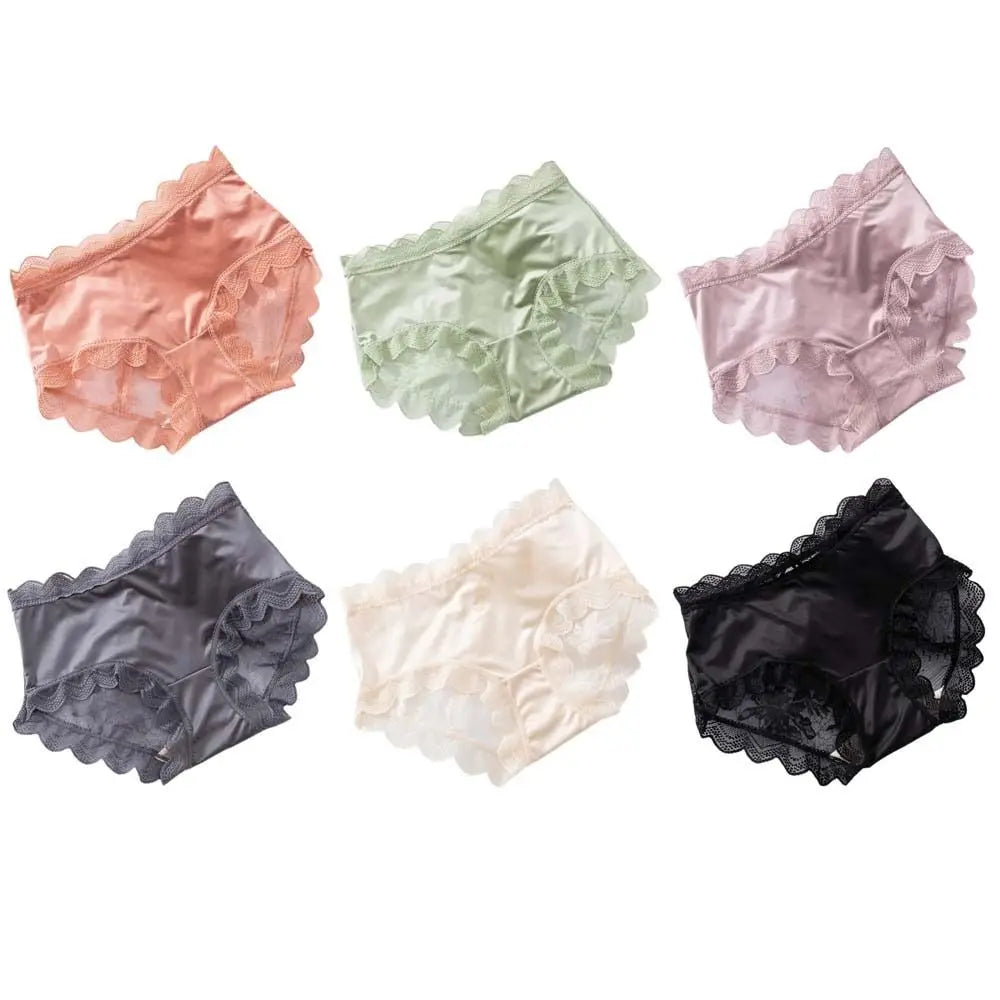 Lingerie Women Lace Floral Panties Flower Transparent Lace Ice Silk Briefs Thin Ruffle Female Underwear Daily Wear