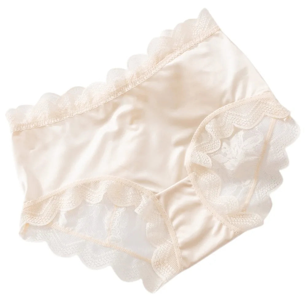 Lingerie Women Lace Floral Panties Flower Transparent Lace Ice Silk Briefs Thin Ruffle Female Underwear Daily Wear