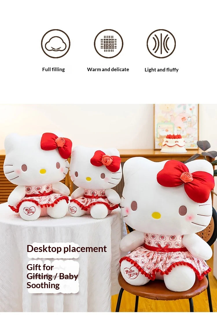 30/40/50/60cm Hello Kitty Plush Toy Rose Bow Heart Print Dress Big Stuffed Soft Pillow Cushion Companion Doll Girl Birthday Gift