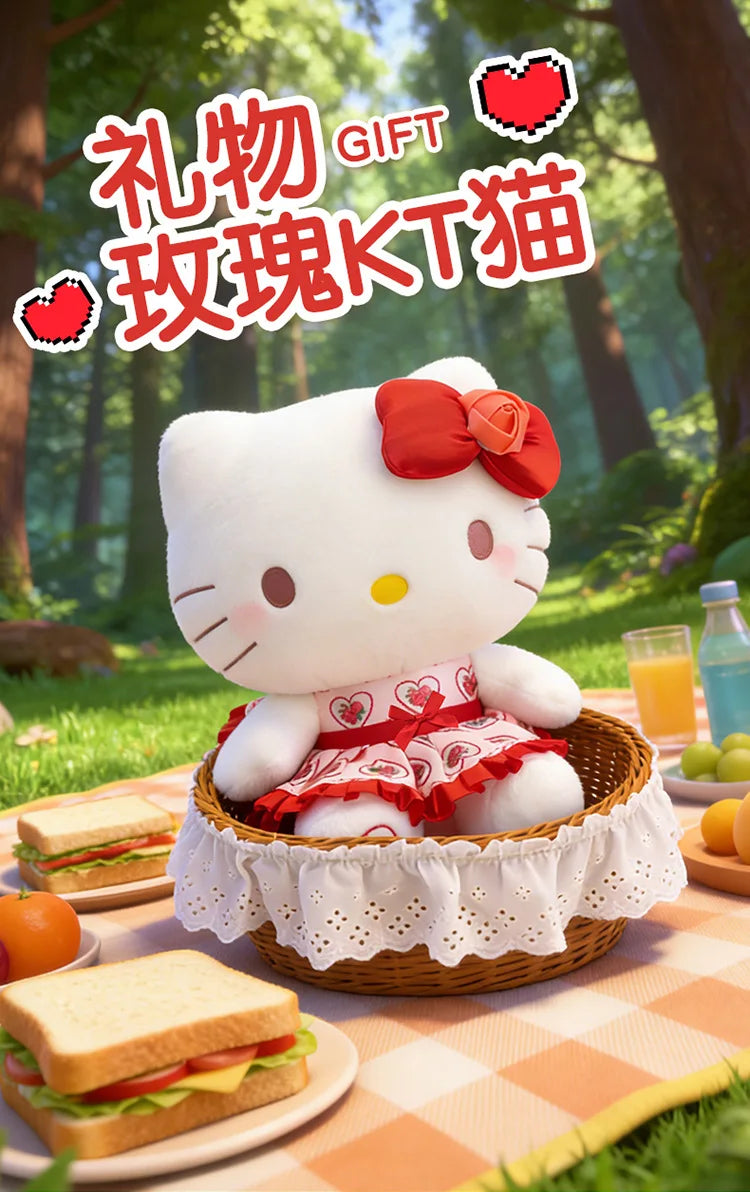 30/40/50/60cm Hello Kitty Plush Toy Rose Bow Heart Print Dress Big Stuffed Soft Pillow Cushion Companion Doll Girl Birthday Gift
