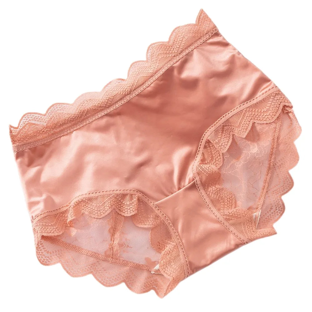 Lingerie Women Lace Floral Panties Flower Transparent Lace Ice Silk Briefs Thin Ruffle Female Underwear Daily Wear