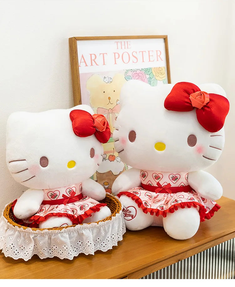30/40/50/60cm Hello Kitty Plush Toy Rose Bow Heart Print Dress Big Stuffed Soft Pillow Cushion Companion Doll Girl Birthday Gift