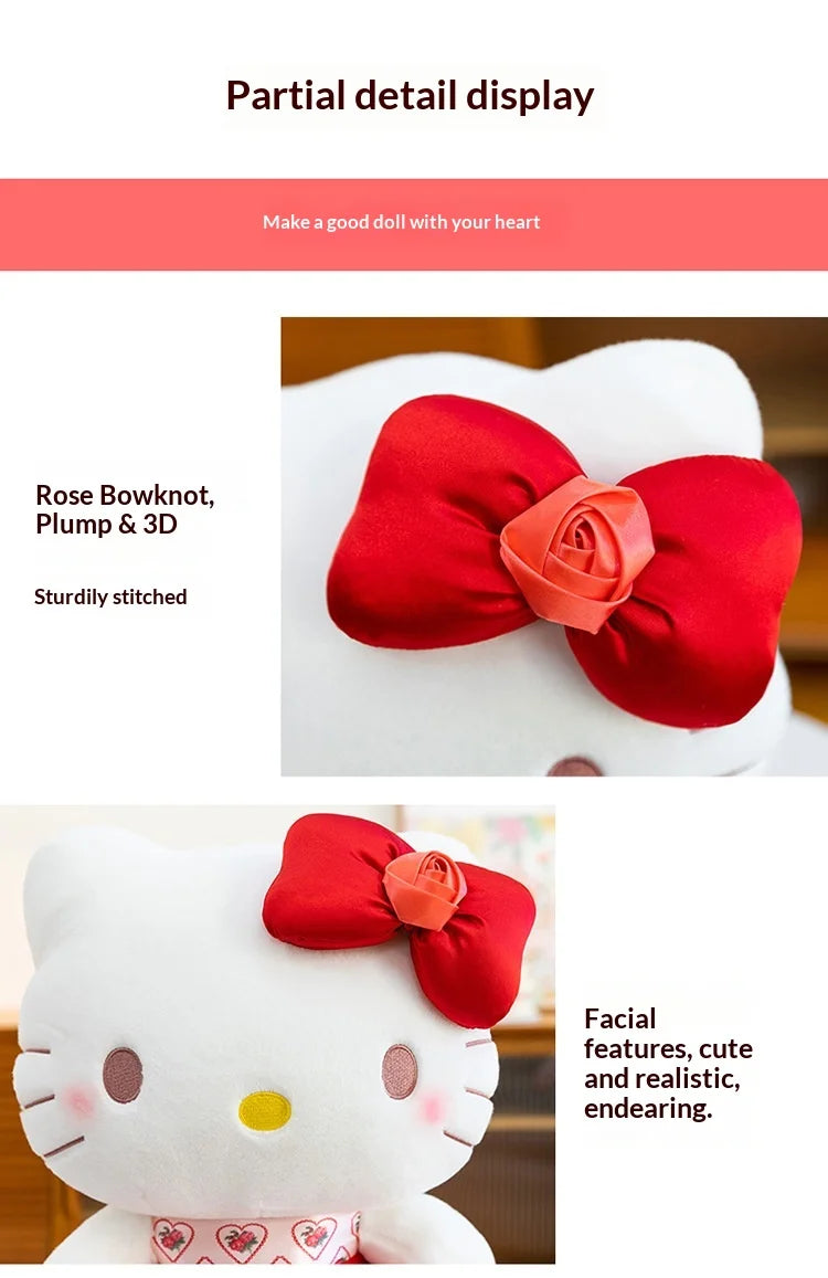 30/40/50/60cm Hello Kitty Plush Toy Rose Bow Heart Print Dress Big Stuffed Soft Pillow Cushion Companion Doll Girl Birthday Gift
