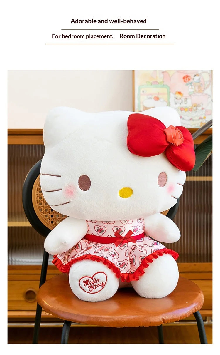 30/40/50/60cm Hello Kitty Plush Toy Rose Bow Heart Print Dress Big Stuffed Soft Pillow Cushion Companion Doll Girl Birthday Gift