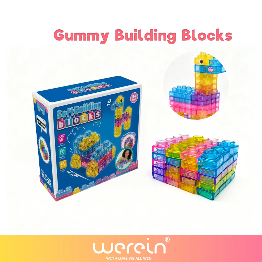 40PCS Jelly Building Blocks/Blox，Gummy Blocks Toys for Kids, Soft Flexible Twistable Stackable Bath Toys