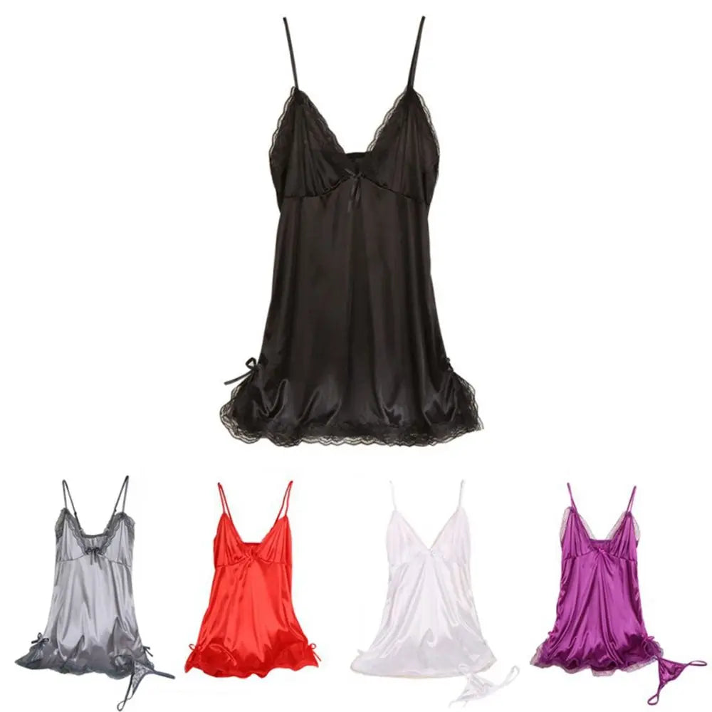 Lingerie Sexy for Women Silk Satin Lace Ladies Nightwear Sleepwear Skirt Nightdress