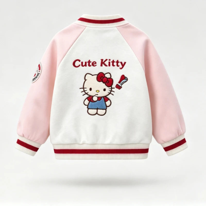 Cute Hello Kitty Cartoon Print Baseball Jacket Spring Autumn Casual Coat Breathable Seoft Lightweight Trendy Outerwear for Kids