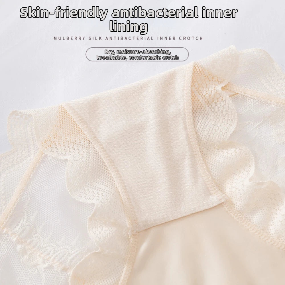 Lingerie Women Lace Floral Panties Flower Transparent Lace Ice Silk Briefs Thin Ruffle Female Underwear Daily Wear