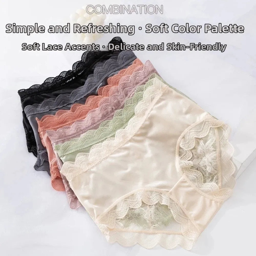 Lingerie Women Lace Floral Panties Flower Transparent Lace Ice Silk Briefs Thin Ruffle Female Underwear Daily Wear