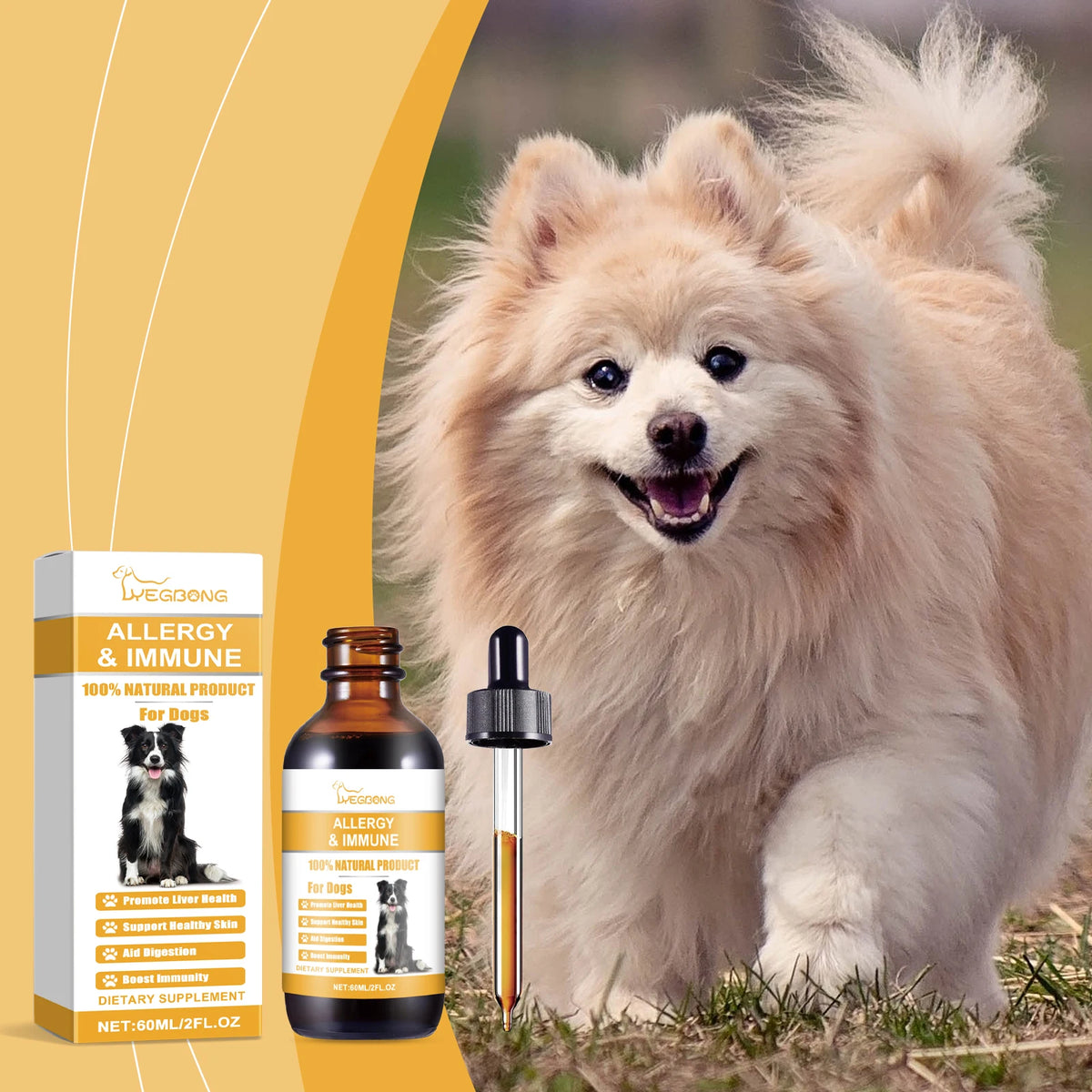 Dog Allergy Immune Dietary Supplement Natural Formula Relieve Allergic Reactions Daily Use Safe for Dogs Immune Support Liquid