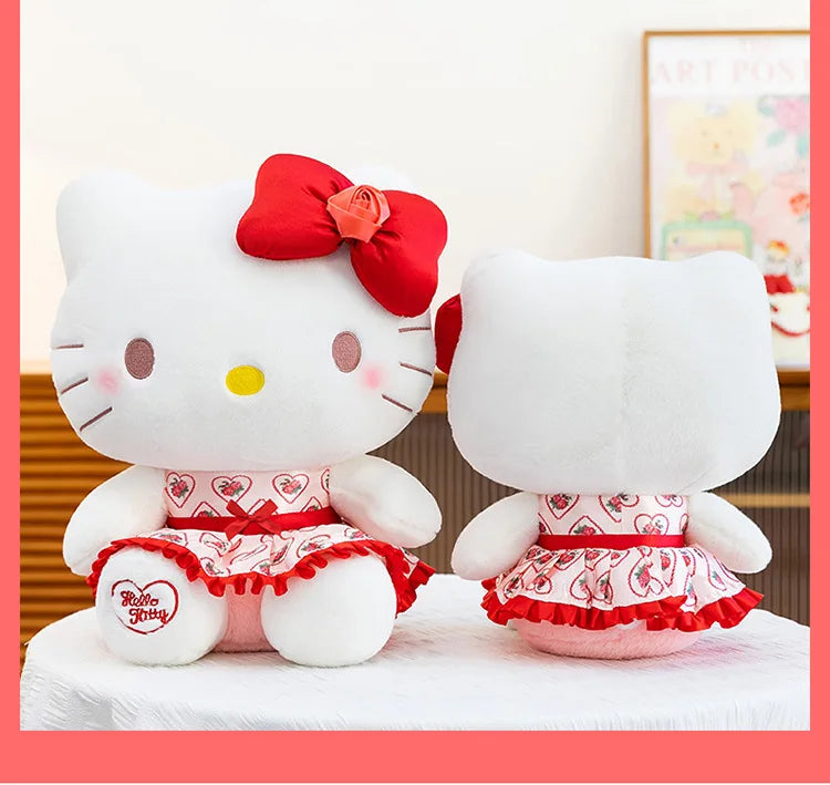 30/40/50/60cm Hello Kitty Plush Toy Rose Bow Heart Print Dress Big Stuffed Soft Pillow Cushion Companion Doll Girl Birthday Gift