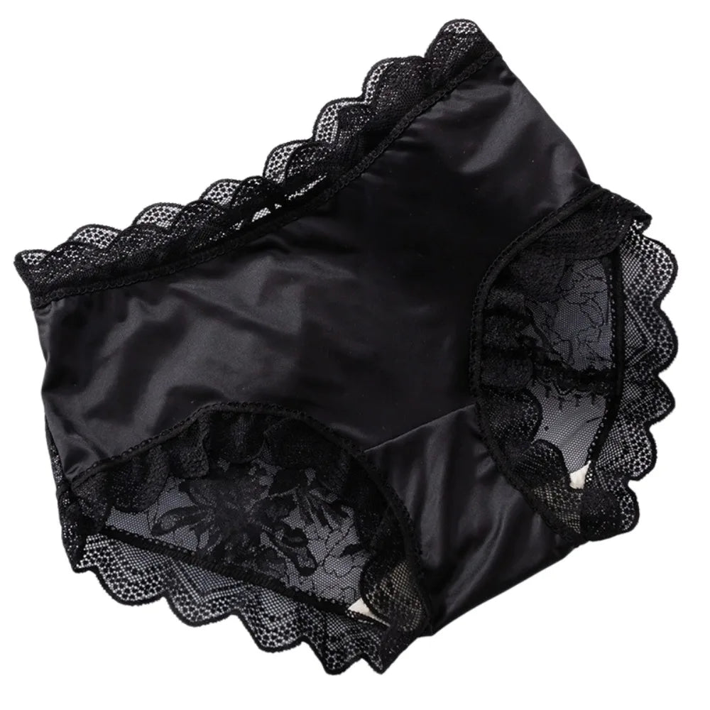 Lingerie Women Lace Floral Panties Flower Transparent Lace Ice Silk Briefs Thin Ruffle Female Underwear Daily Wear