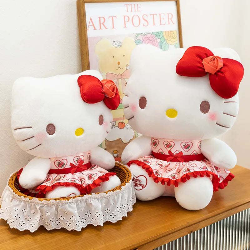 30/40/50/60cm Hello Kitty Plush Toy Rose Bow Heart Print Dress Big Stuffed Soft Pillow Cushion Companion Doll Girl Birthday Gift
