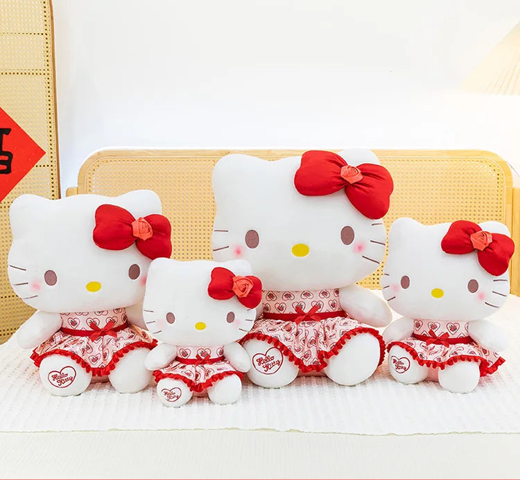 30/40/50/60cm Hello Kitty Plush Toy Rose Bow Heart Print Dress Big Stuffed Soft Pillow Cushion Companion Doll Girl Birthday Gift