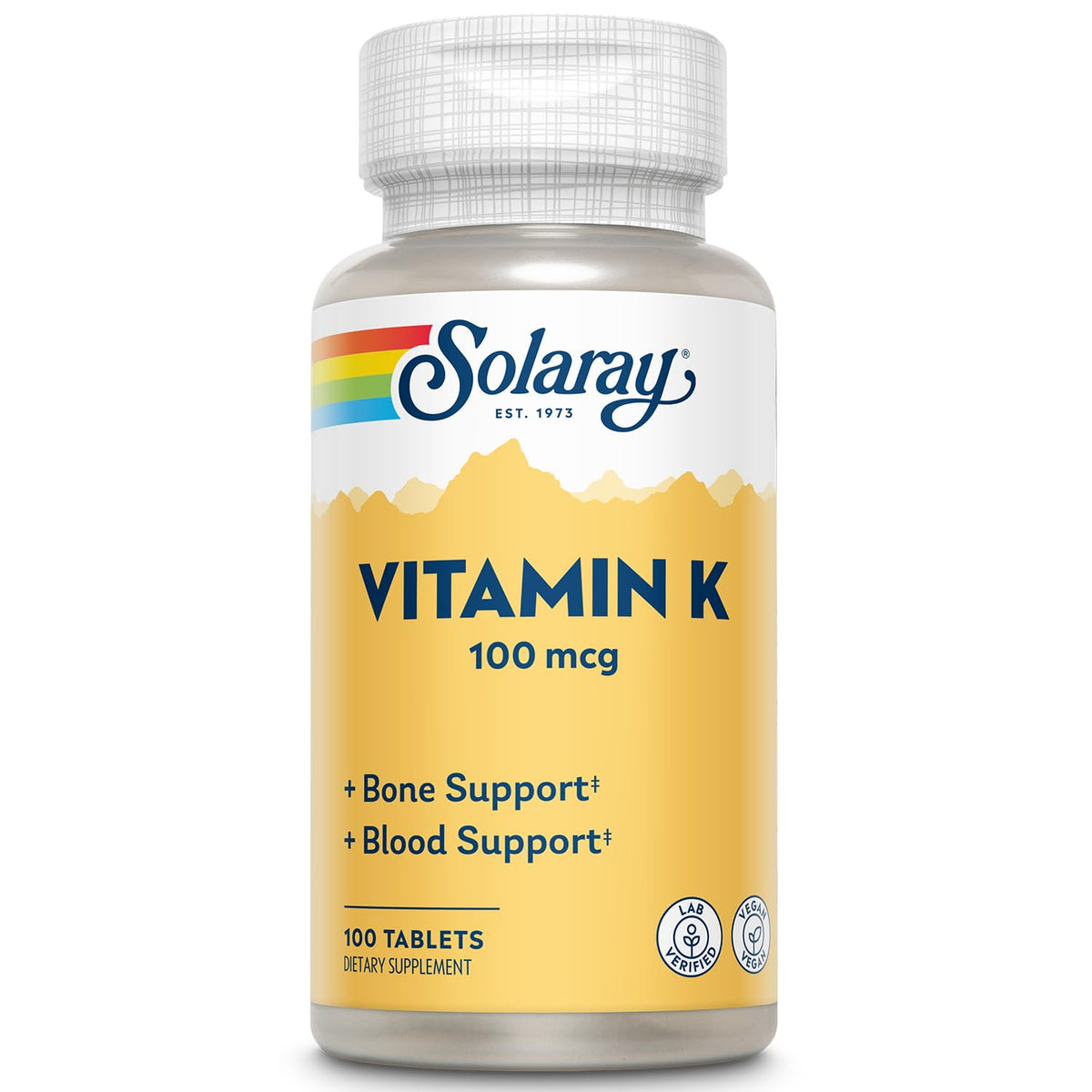 SOLARAY Vitamin K-1 100mcg | Healthy Bone Structure, Blood Clotting & Protein Synthesis Support | Non-GMO, Vegan & Lab Verified | 100 Tablets