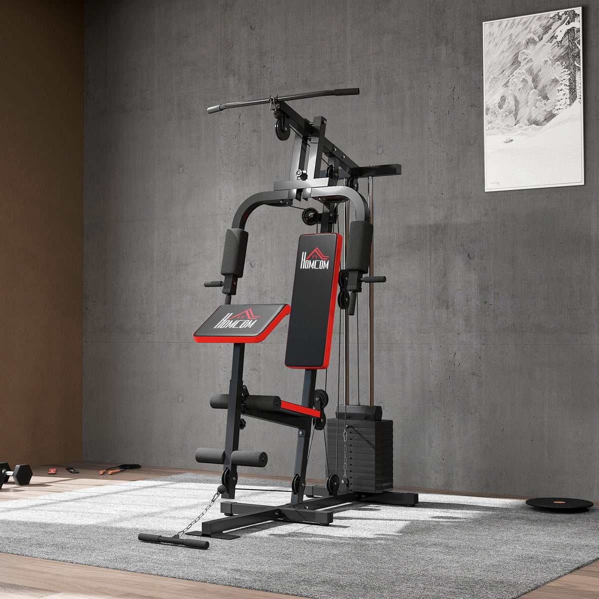 HOMCOM Multigym Station, with 66KG Weight Stack, for Strength Training, Black